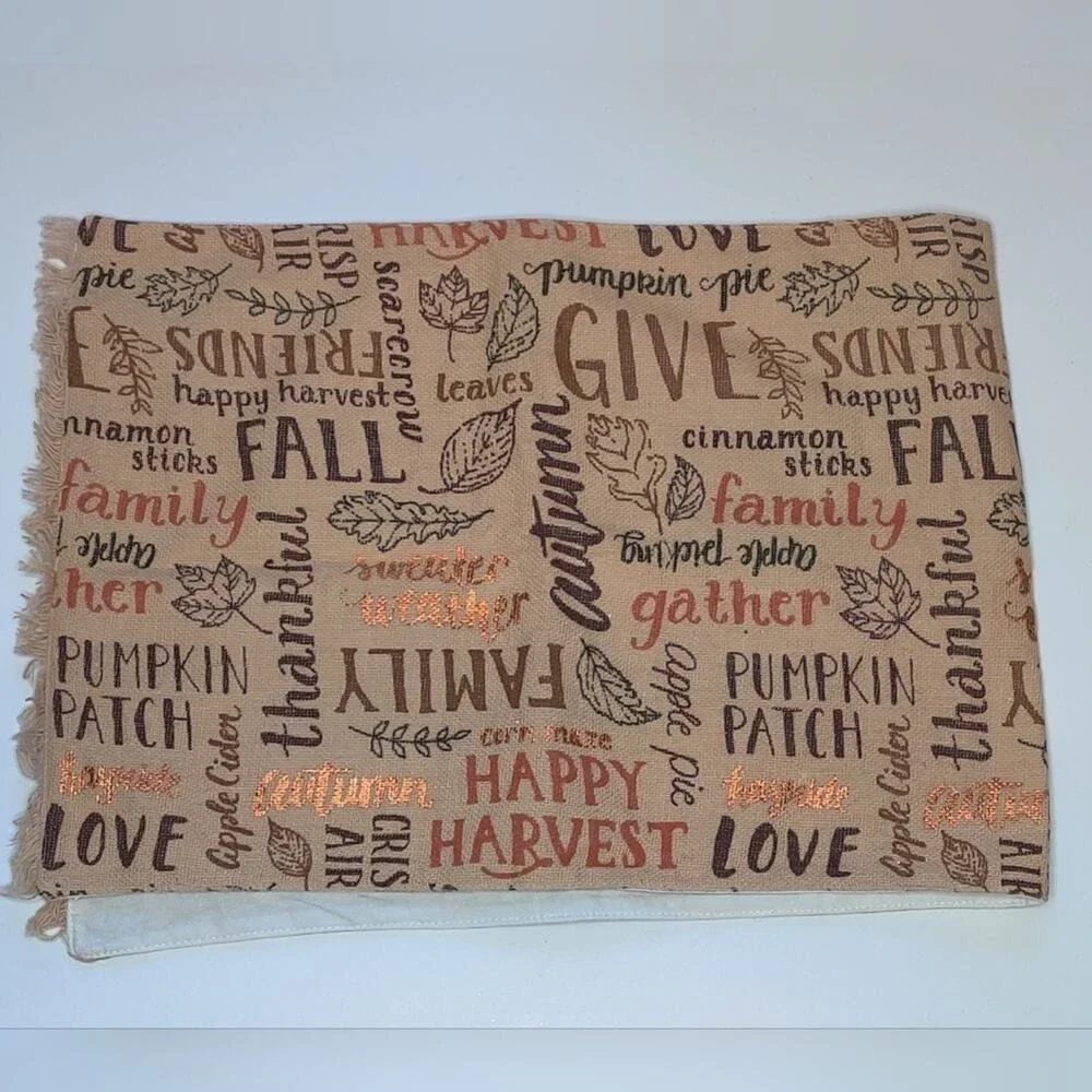 Celebrate Kohl's Tan Brown Thanksgiving Fall Harvest Table Runner Phrases